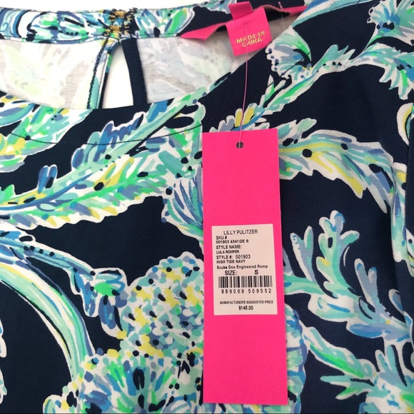 LILLY PULITZER Lula Romper High Tide Navy Scuba Doo Engineered Shorts Romper - Picture 9 of 13